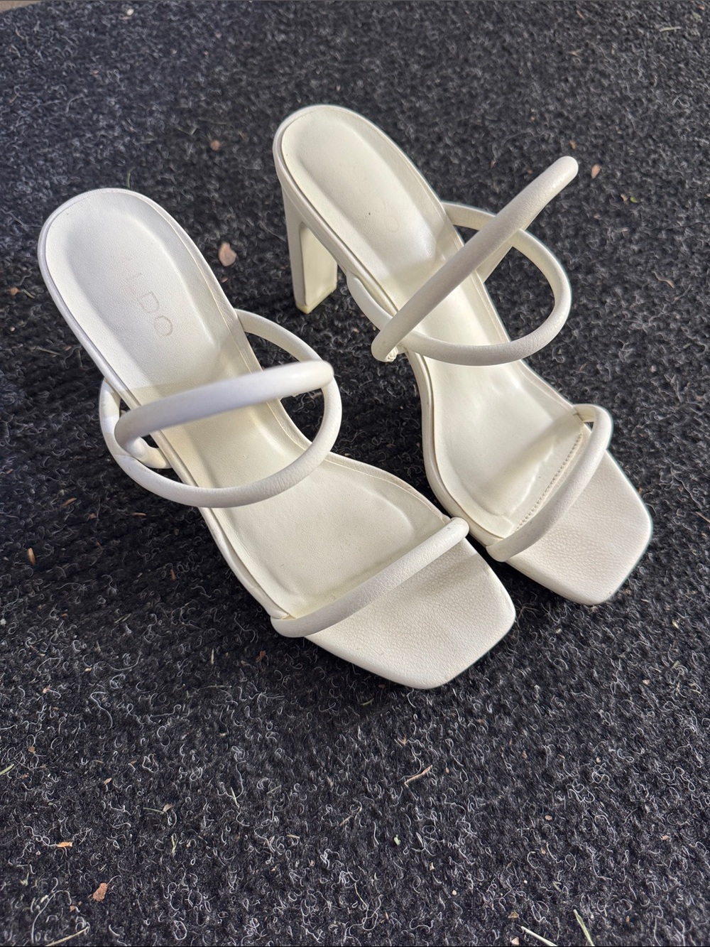 Aldo White Double-Strap Square-Toe Block Heels 7
